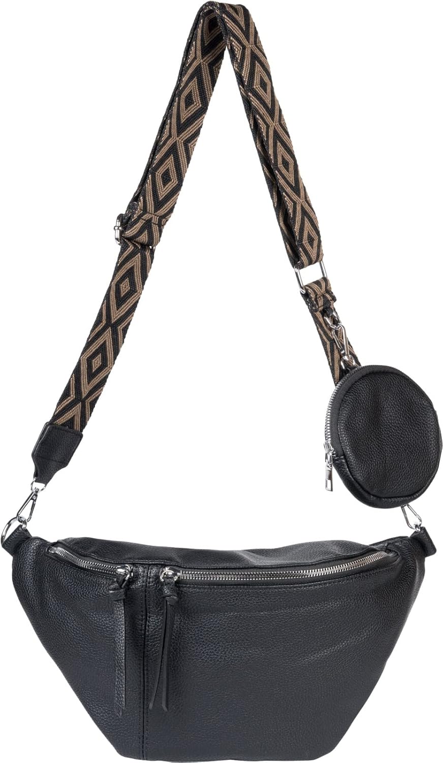 styleBREAKER Damen Halbmond Crossbody Schultertaschen Set 3-Teilig, Schultergurt mit Muster, Schlüss