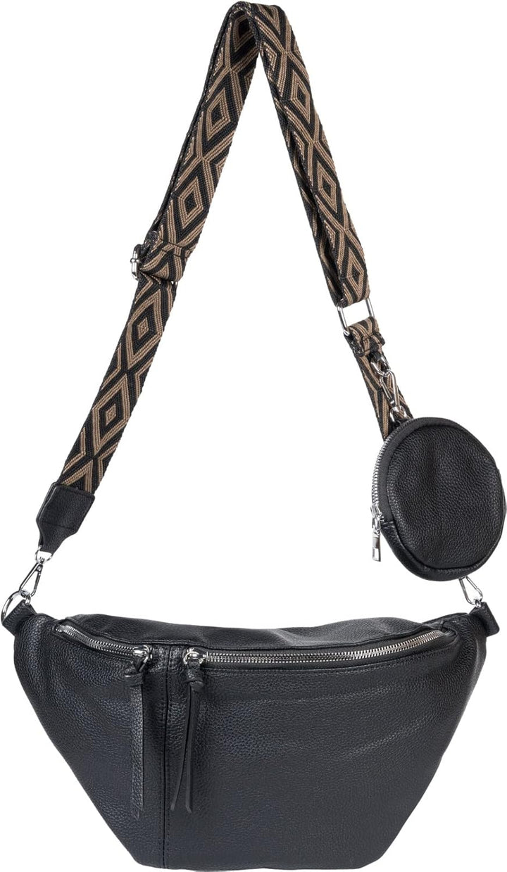 styleBREAKER Damen Halbmond Crossbody Schultertaschen Set 3-Teilig, Schultergurt mit Muster, Schlüss