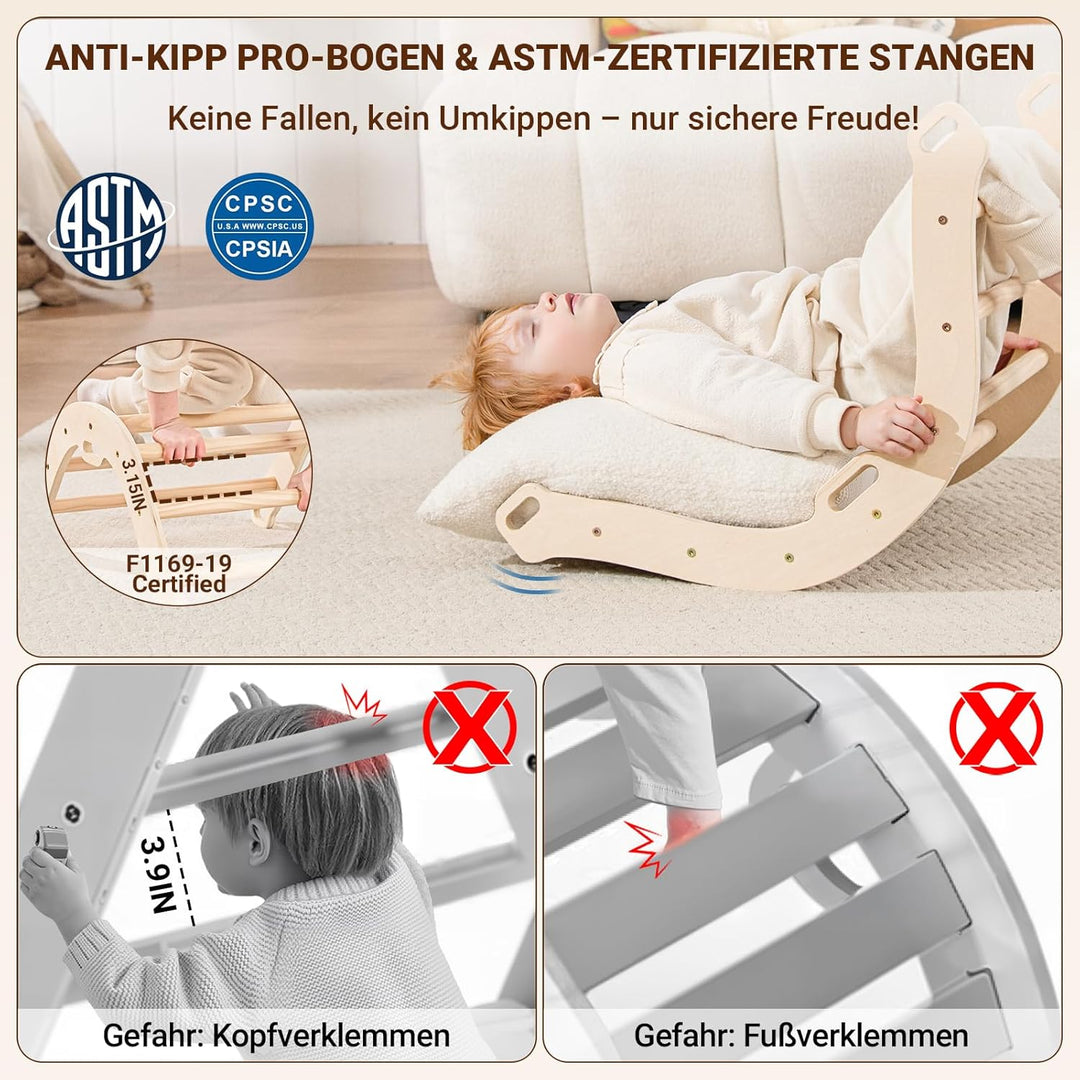 COSYLAND 8-in-1 Montessori Klettergerüst Indoor ab 1 Jahr – Kletterdreieck mit Rutsche, Kletterbogen