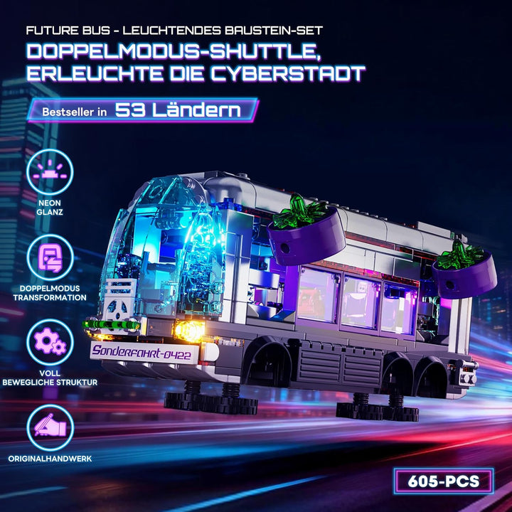 Lumibricks Cyberpunk Zukünftiger Bus mit LED-Beleuchtung – 2-in-1 Modell mit Licht, 605 Teile für Sc
