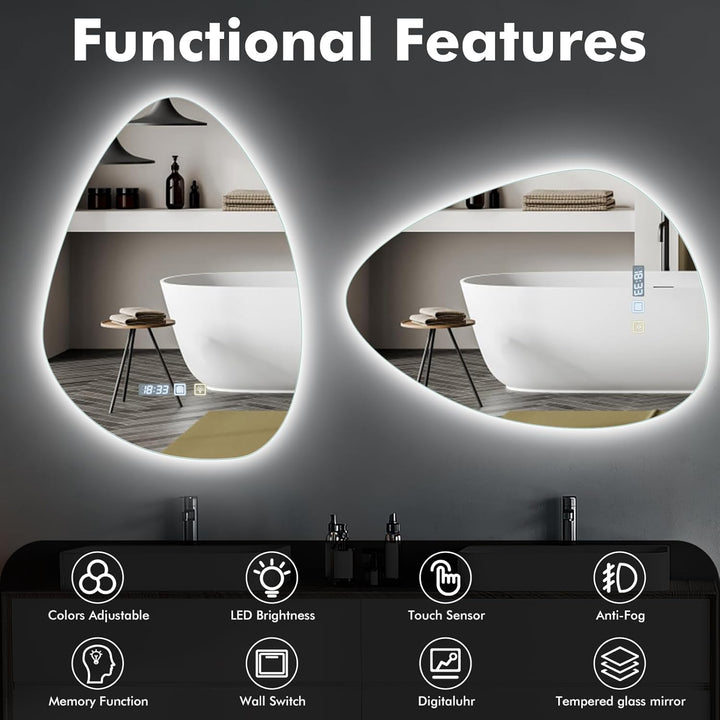 500 * 700mm Spiegel mit Beleuchtung, Asymmetrischer Badspiegel mit Beleuchtung, LED badezimmerspiege