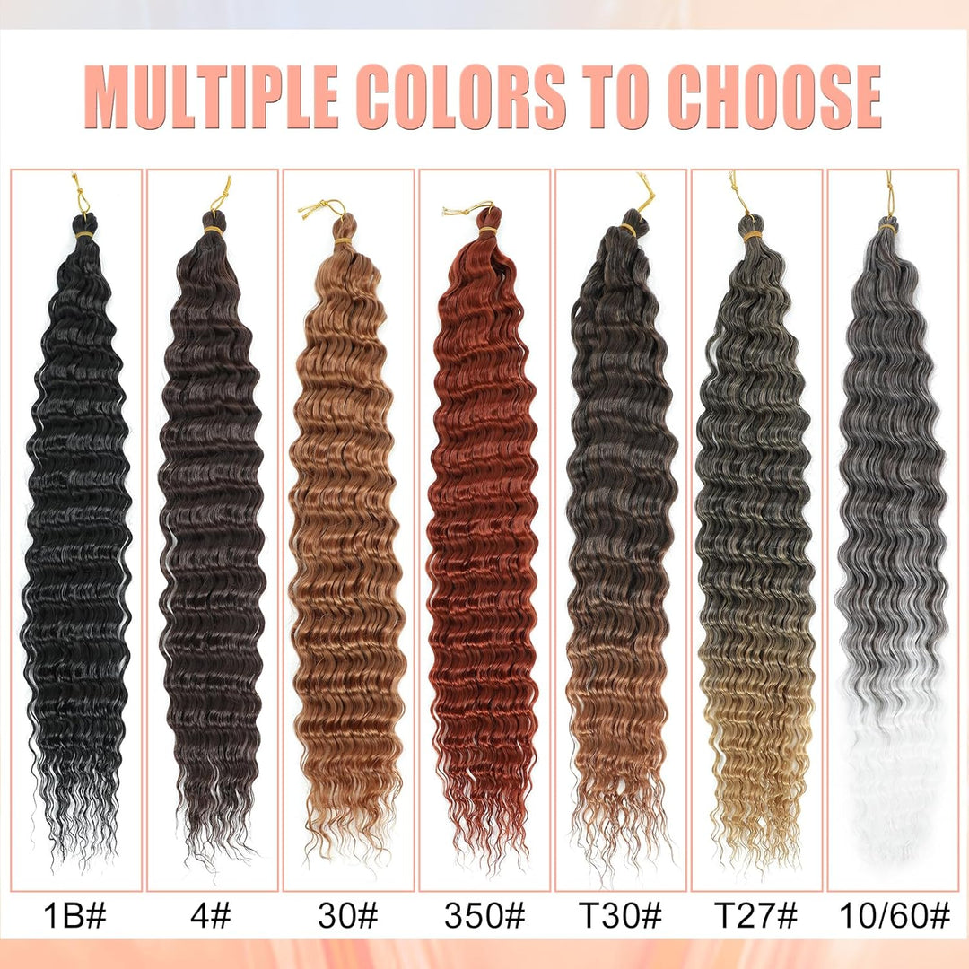 Herkeymidy Ocean Wave Crochet Hair 6 Packs 22 Inch Deep Wave Wavy Braiding Hair Crochet Synthetic Br