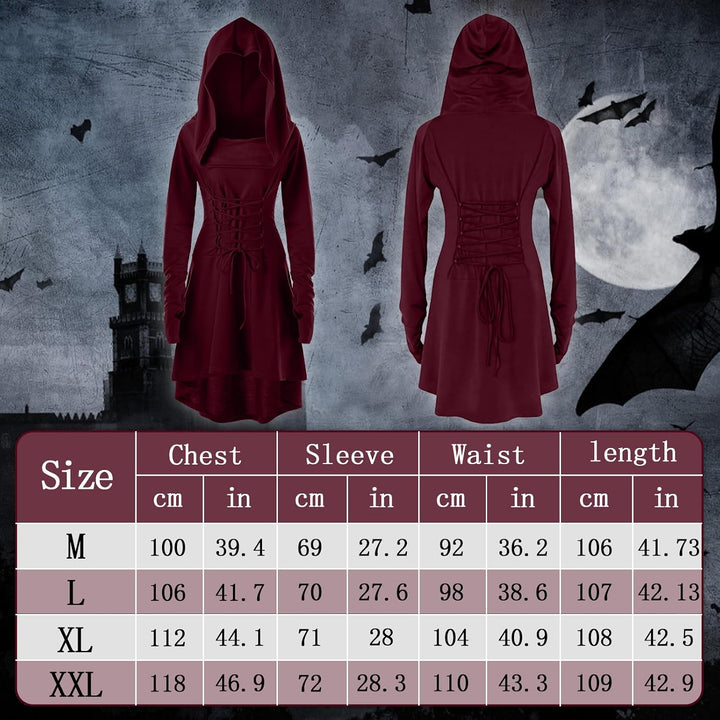 Pianocean Mittelalter Kleidung Damen, Renaissance Kleid, Gothic Kleid，Renaissance Mit Kapuze Langarm