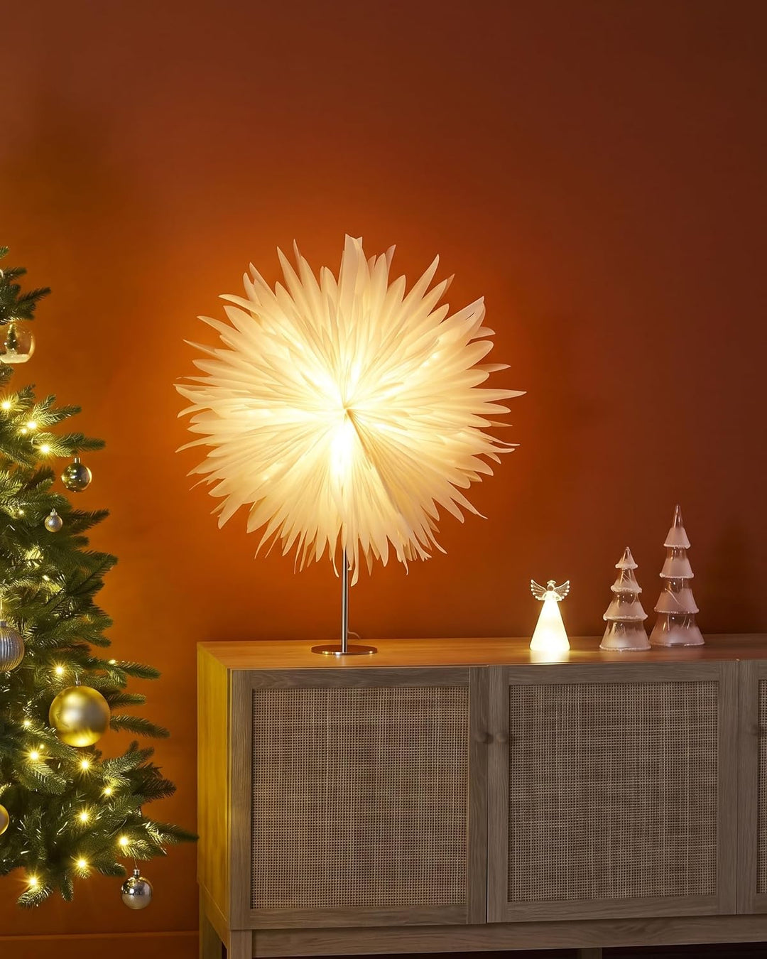 Beliani Dekorative Lampe Schneeflocke Stern Handgemachtes Papier und Eisen Weihnachtsdeko Weiss Sato