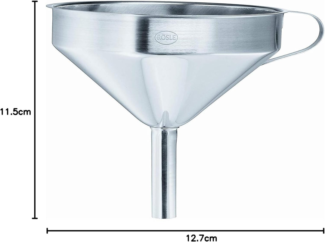 RÖSLE Trichter, Hochwertiger Küchentrichter aus Edelstahl 18/10, mit seitlichem Griff und herausnehm