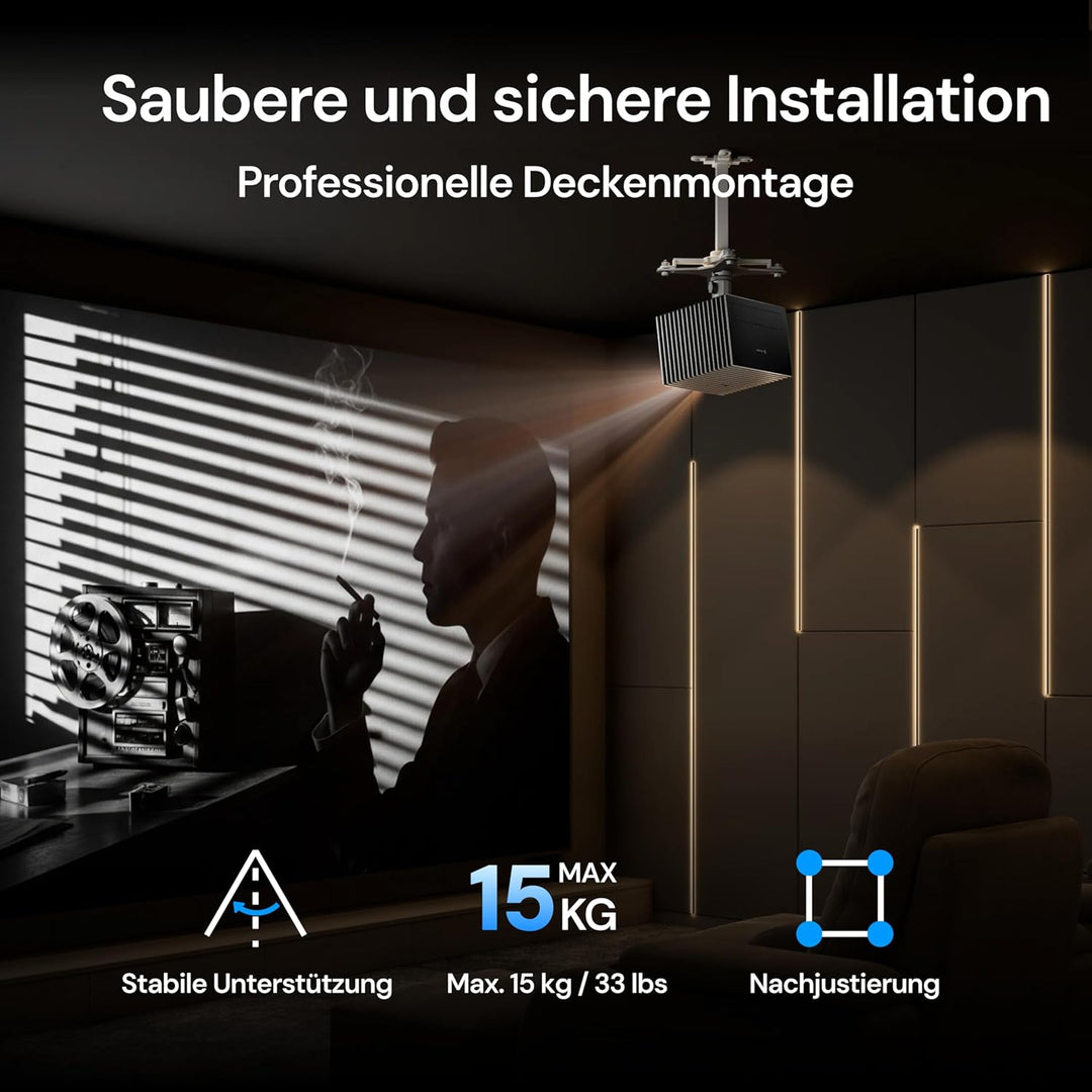 Valerion VisionMaster Pro2 4K Triple-Laser Beamer Bundle – Sofort einsatzbereit mit HDMI 2.1 Kabel,