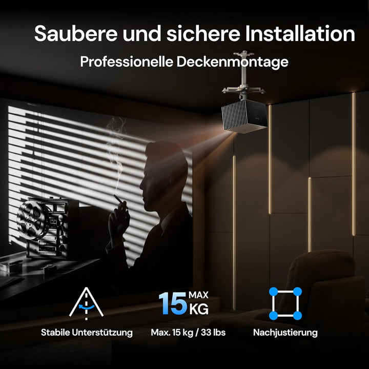Valerion VisionMaster Pro2 4K Triple-Laser Beamer Bundle – Sofort einsatzbereit mit HDMI 2.1 Kabel,