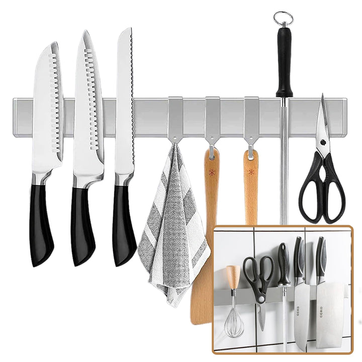 [Verbesserte 50cm]Trhillsbrad Magnetleiste Messer, 50cm Messerhalter Magnetisch mit 3 Haken Edelstah