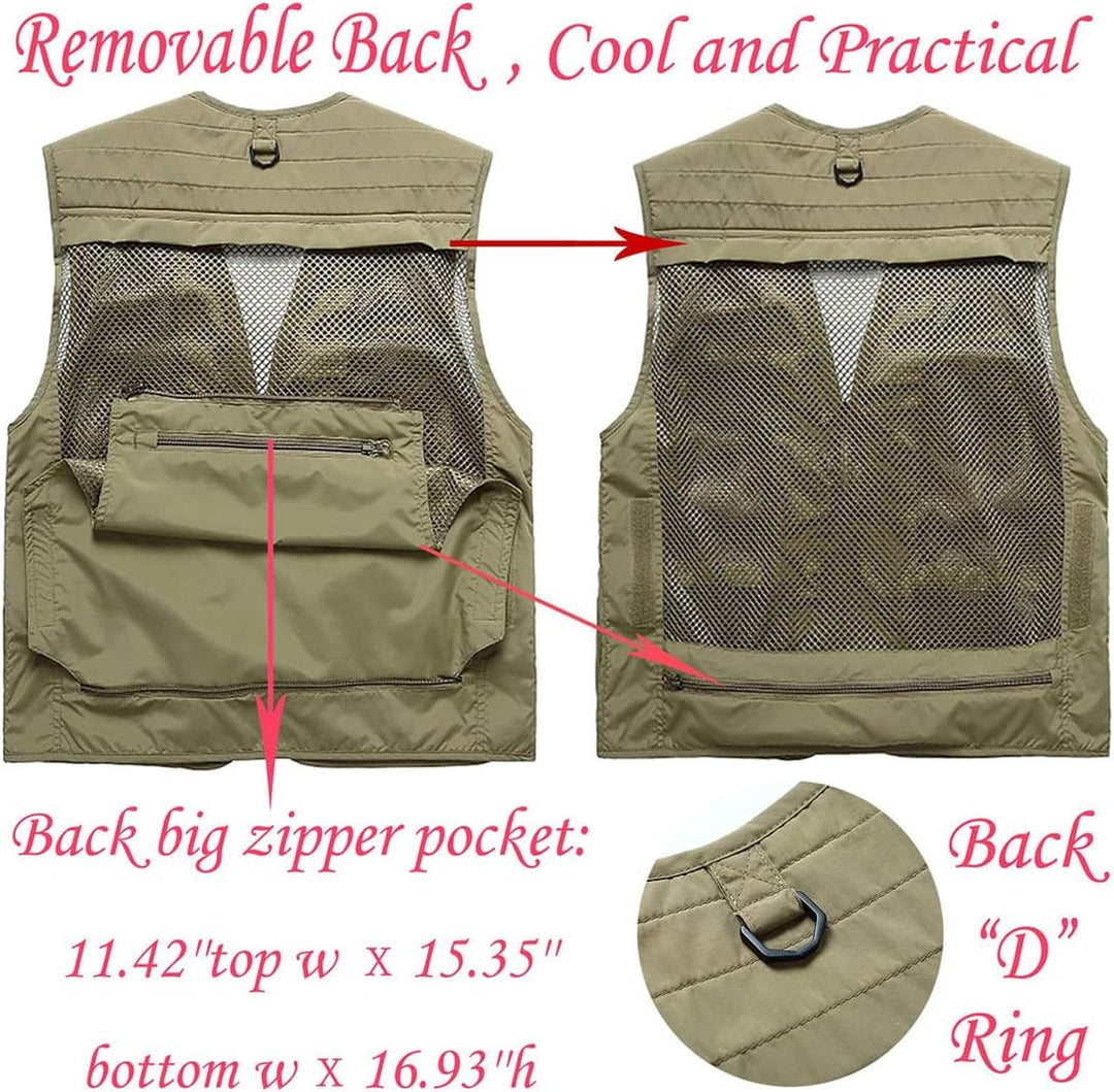 Vanchenl Herren Freizeit Safari Angeln Outdoor Arbeit Weste Jacke Foto Reise Cargo Mesh Weste Multi