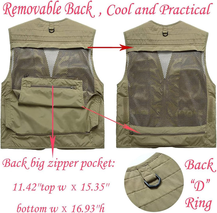 Vanchenl Herren Freizeit Safari Angeln Outdoor Arbeit Weste Jacke Foto Reise Cargo Mesh Weste Multi