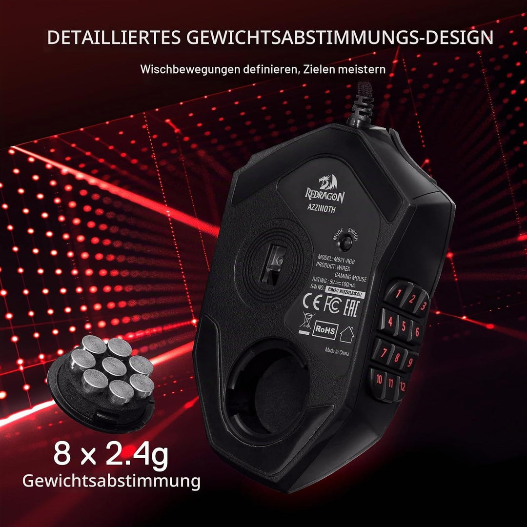 Redragon M921 MMO Gaming-Maus, 12400 DPI hochpräzise kabelgebundene RGB-Maus mit 18 programmierbaren