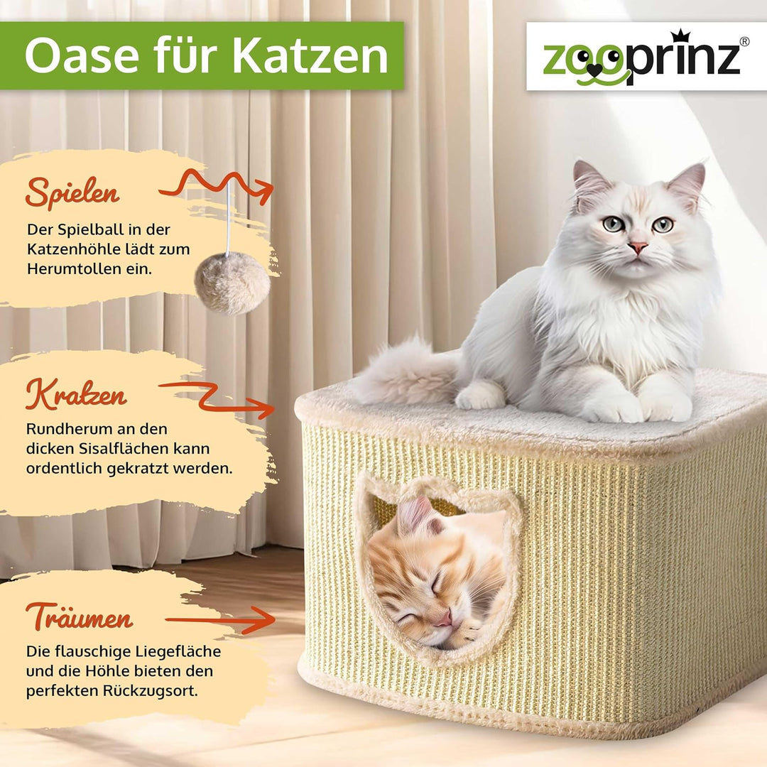 zooprinz Premium Katzenhaus – Katzenkorb für Katze – mit dicken Sisal Wänden an der Katzenbox – Höhl