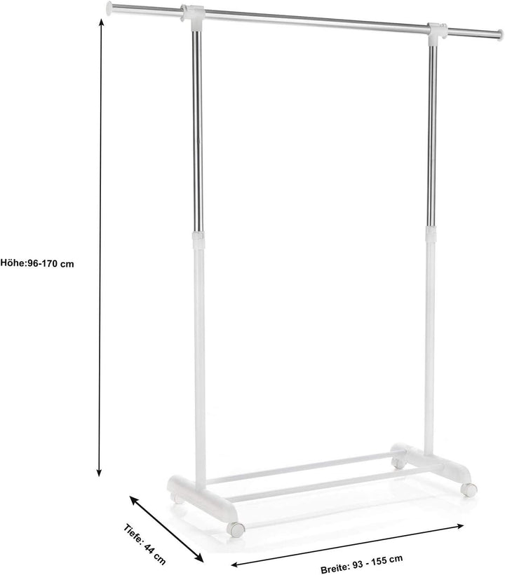 CARO-Möbel Rollgarderobe SALA Garderobenwagen Kleiderständer weiss höhenverstellbar und ausziehbar,
