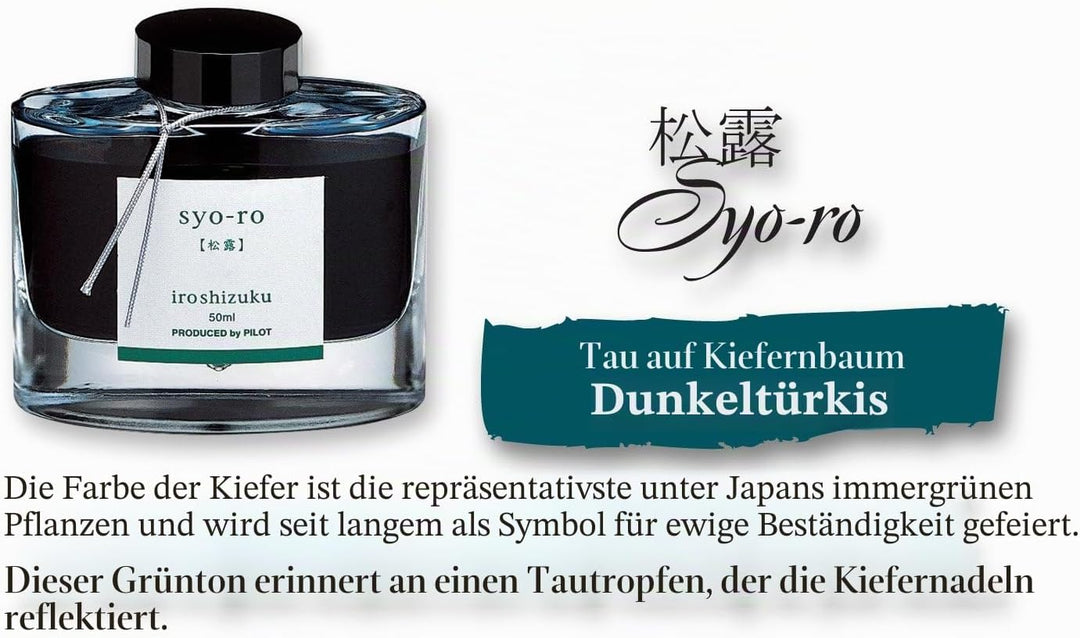 PILOT Iroshizuku 69206 Füllfederhalter-Tinte, Syo-Ro, Tau auf Kiefernbaum (dunkles Türkis), 50 ml Fl