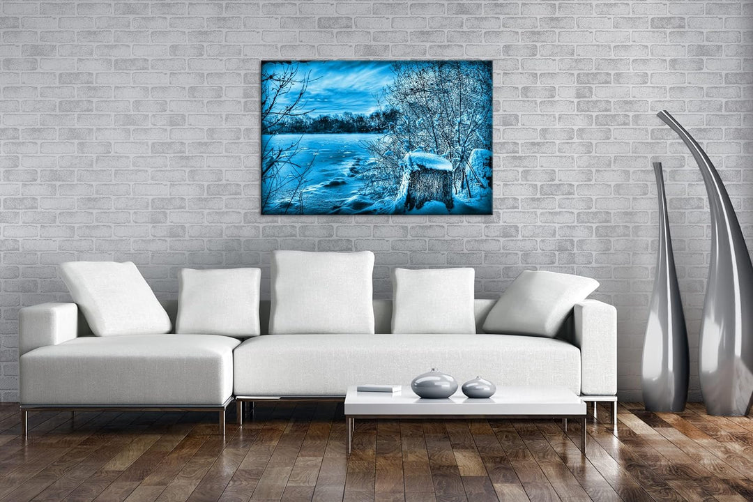 deyoli malerischer Wintertag Format 80x60 Effekt: Monocrome Blau als Leinwandbild, Motiv fertig gera