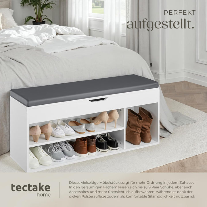 tectake® Sitzbank mit Stauraum, Schuhregal mit Sitzbank, 104 x 30 x 49 cm, Hocker mit Stauraum & Sch