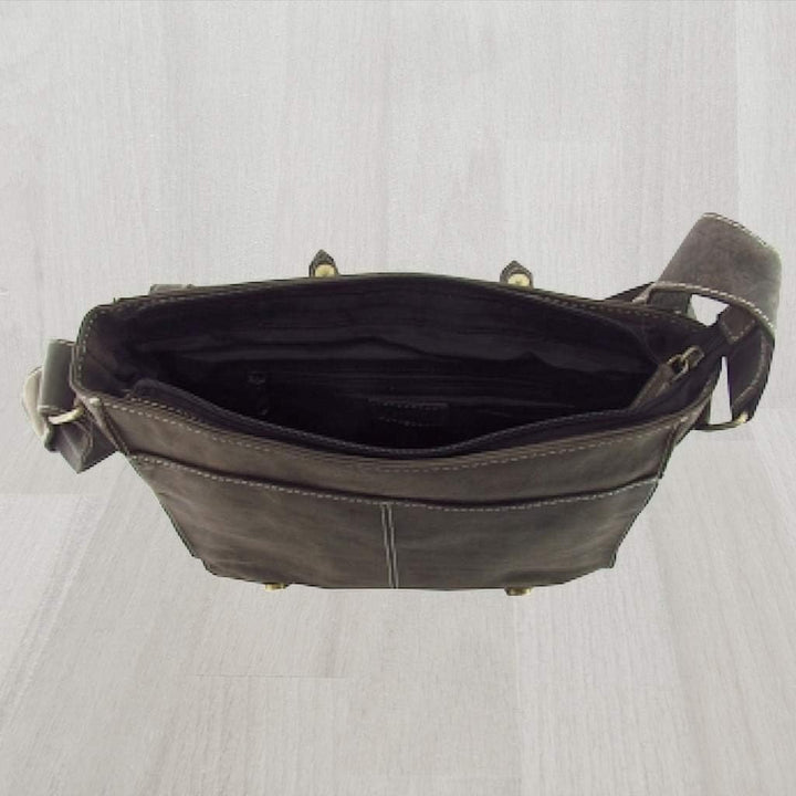Lozano Lehrertasche Schultertasche Aktentasche Büffelleder Antik Optik geöltes Leder braun