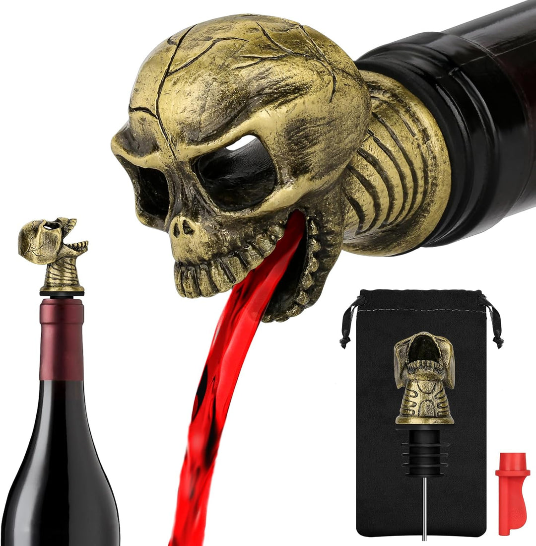 LKKCHER Totenkopf 2-in-1 Weinflaschenverschluss und Ausgiesser, Totenkopf Deko, Totenkopf Wein Gesch