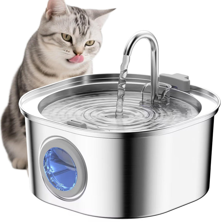 PEKTACO 3.2L Katzen Trinkbrunnen mit Sichtfenster – Edelstahl-Trinkbrunnen für drinnen, Wasserspende