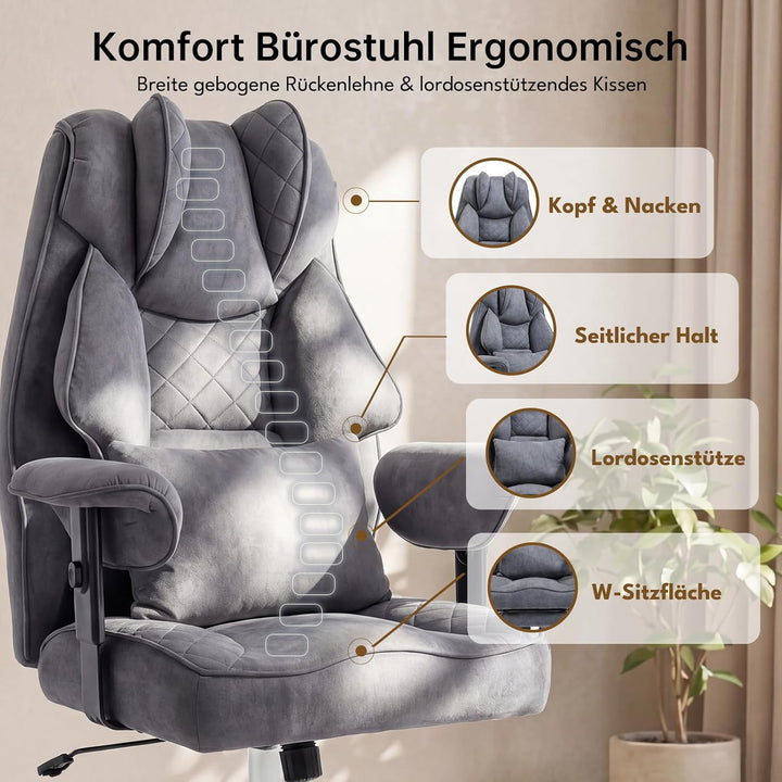 Bürostuhl Ergonomisch mit Fussstütze – Schreibtischstuhl Chefsessel 200kg, Starke Polsterung, Hohe R