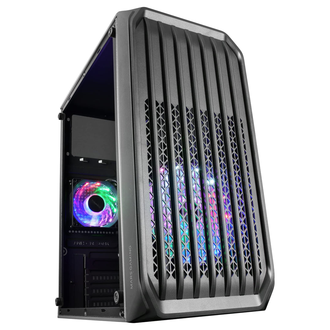 MarsGaming MC-S2 Schwarz, Kompaktes Micro-ATX Gaming PC-Gehäuse, 2 FRGB Rainbow-Lüfter mit Frontgitt