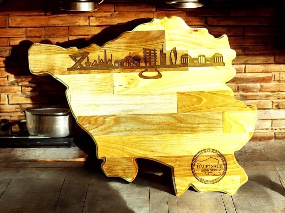Saarlandbrett aus Holz, Juniorbrett mit der Skyline des Saarlandes, Geschenkidee aus dem Saarland, G