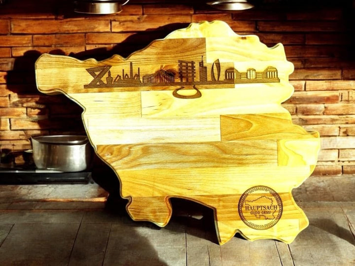 Saarlandbrett aus Holz, Juniorbrett mit der Skyline des Saarlandes, Geschenkidee aus dem Saarland, G