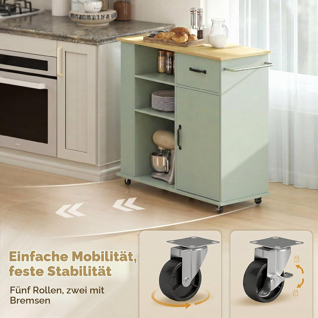 HOMCOM Küchenwagen mit Rollen, Insel Central Küche mit Schublade, Tür, offene Fächer, verstellbares