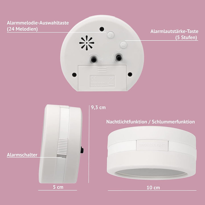 SIMSAM Wecker Kinder Mädchen, Kinderwecker Mädchen Ohne Ticken, Kinder Wecker für Mädchen, Analog We