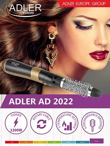 ADLER EUROPE AD 2022 Haarstyler 1200W – 6 abnehmbare Bürsten, 3 Temperaturstufen, drehbare Schnur, g