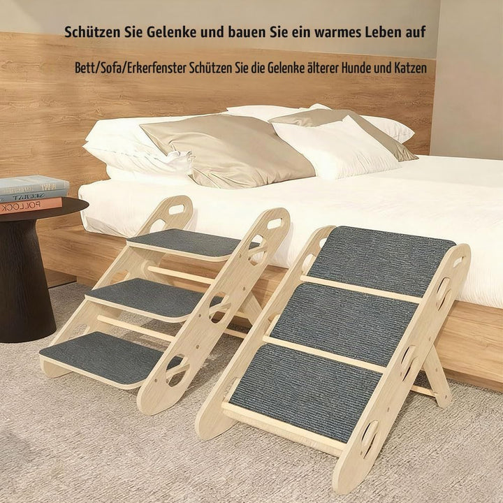 Faltbare Hundetreppe,Hunde Rampe Für Das Bett,2-In-1 Klappbare Hölzerne Hunderampe Mit 3 Stufen,Lang