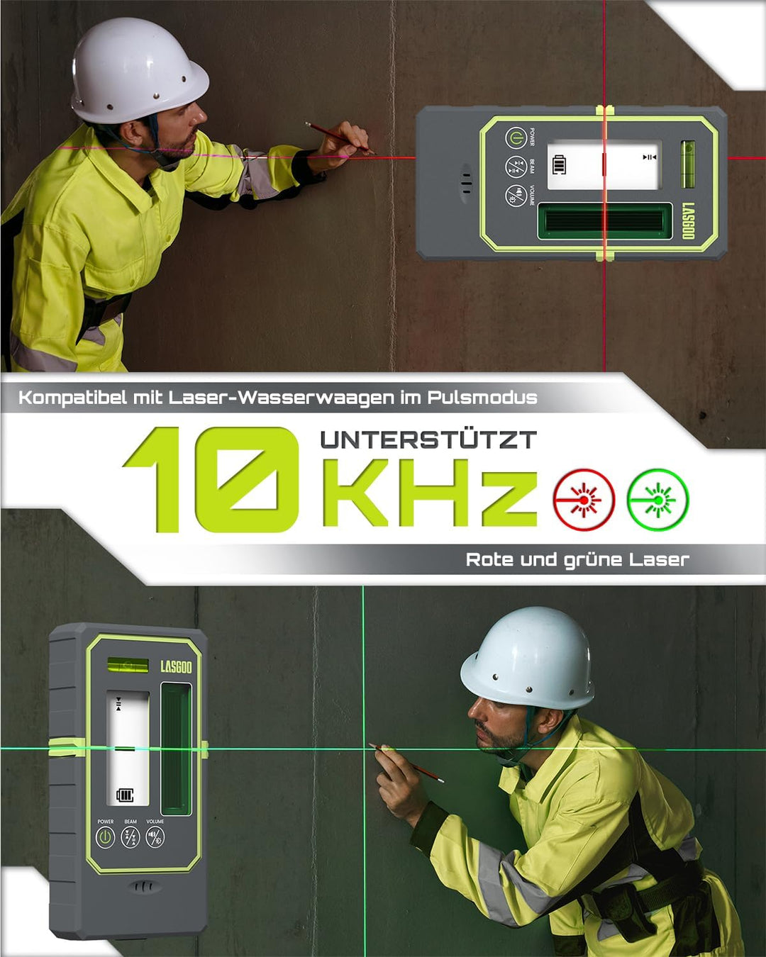 LasGoo LG-REC03 Laserdetektor für Linienlaser, 50 m Reichweite, Dual-LCD mit Hintergrundbeleuchtung,