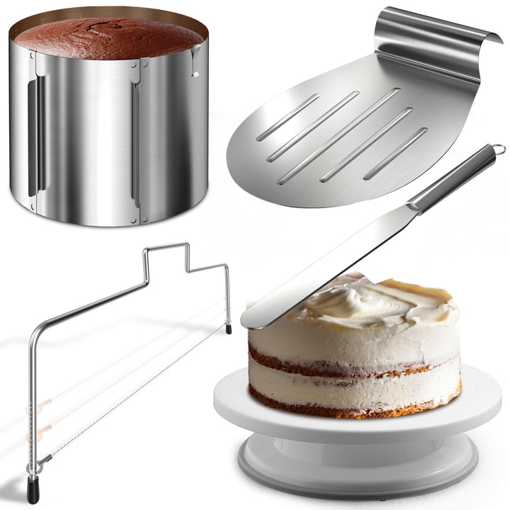 4smile Torten-Zubehör-Set 5 Teile - Tortenring verstellbar hoch 20 cm + Tortenschneider + Tortenhebe