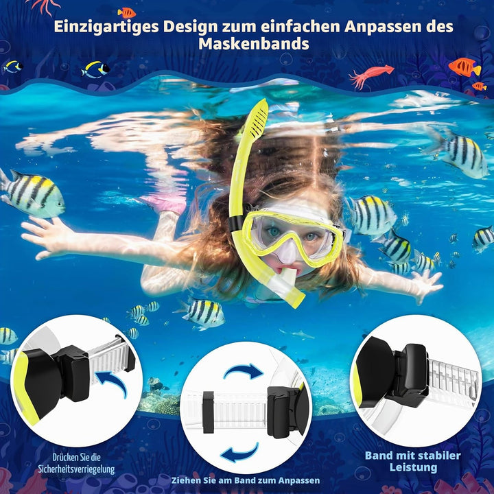 UPhitnis Schnorchelset Kinder - Taucherbrille Anti-Fog und Trocken Schnorchel - Anti-Leck Tauchmaske