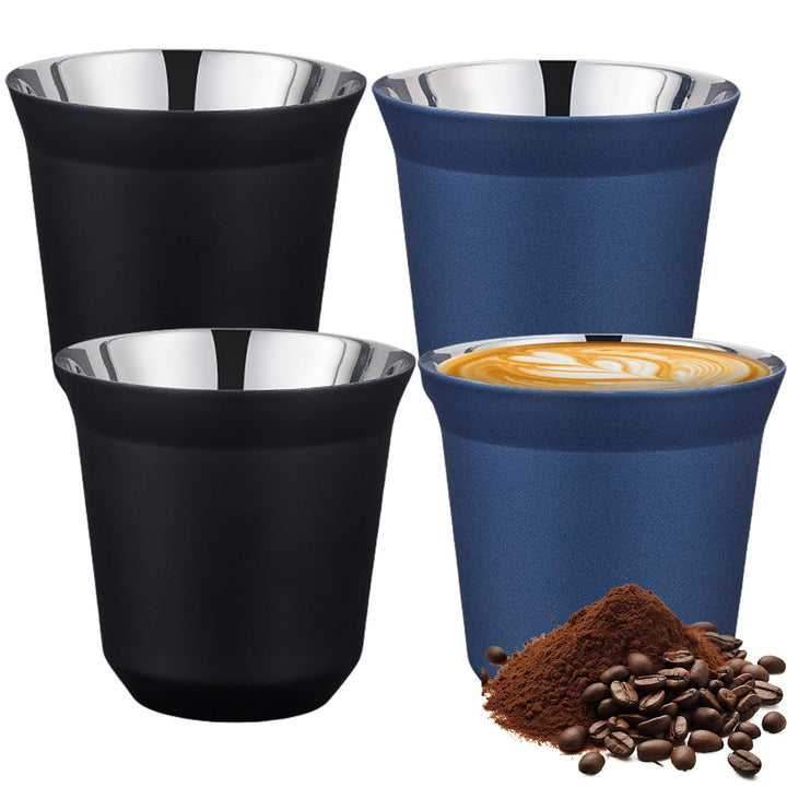 Edelstahl Espressotassen 4er-Set, Edelstahl Becher set of 80ml 2 colors for mood, Espresso Kaffeetas