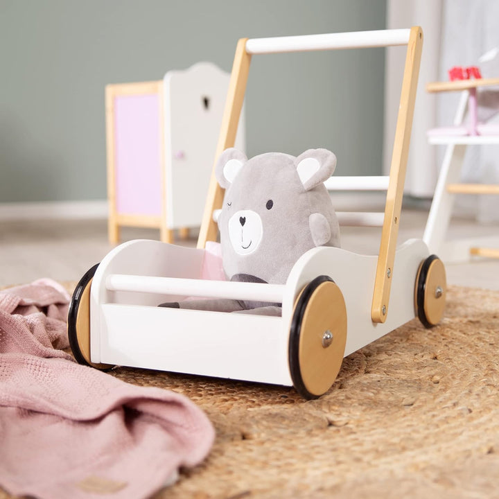 roba Lauflernwagen Scarlett für Babys - Lauflernhilfe für Kinder - Puppenwagen mit rosa Textilien -