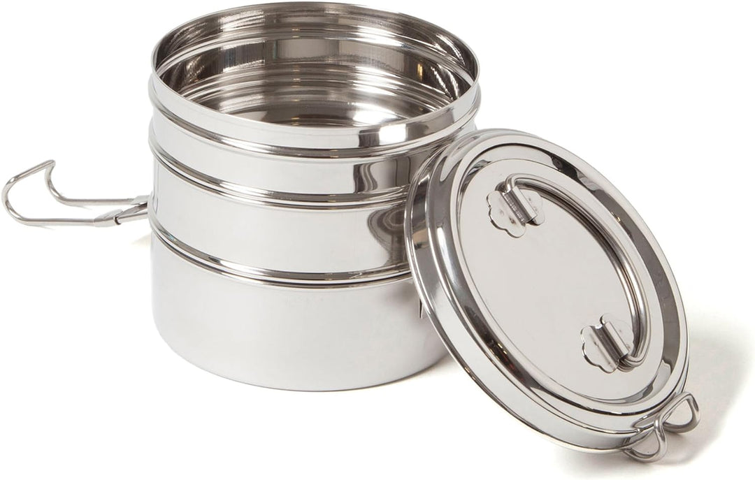 ECO Brotbox | Tiffin Swing | runde Lunchbox aus Edelstahl mit 3 Lagen, auslaufsicher | 1200 ml