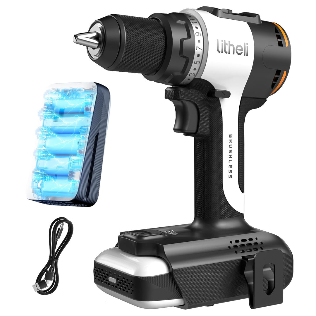 Litheli 20V Akku Bohrschrauber mit 10.000mAh Li-Ion Akku, 60 Nm Maximaldrehmoment, 17+1 Drehmomentst