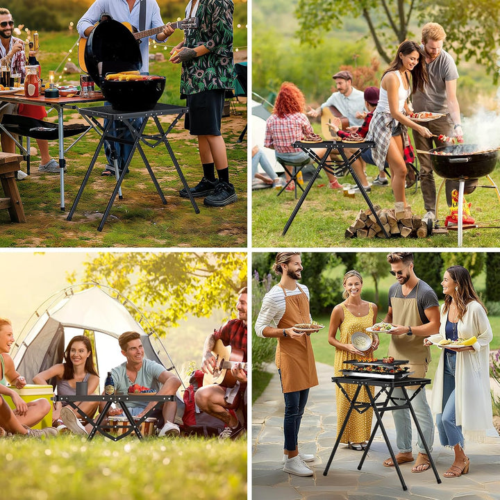 JiGiU Grilltisch 60x40cm Metallgitterplatte mit 3 Höhen & Aluminium Rahmen | Klapptisch Schwarz mit