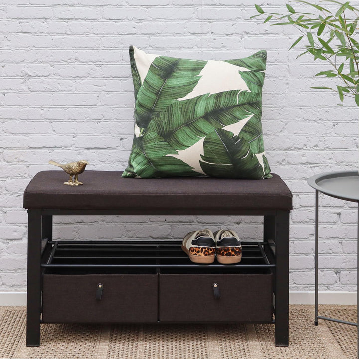 DuneDesign Schuhregal 81x32x46 cm offener Schuhschrank mit 2 Böden stabile Sitzbank Schuhbank aus Me