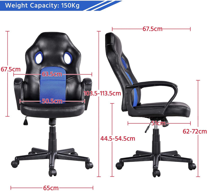 Yaheetech Gaming Stuhl Schreibtischstuhl ergonomischer Bürostuhl, Chefsessel gepolsterte Armlehnen,