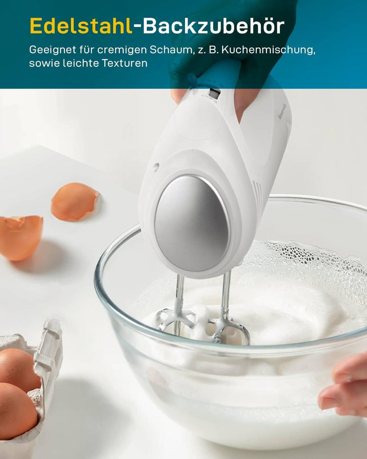 Kestreln Handmixer 350 Watt, 5 Geschwindigkeiten, Edelstahl Schneebesen & Knethaken, ergonomischer G