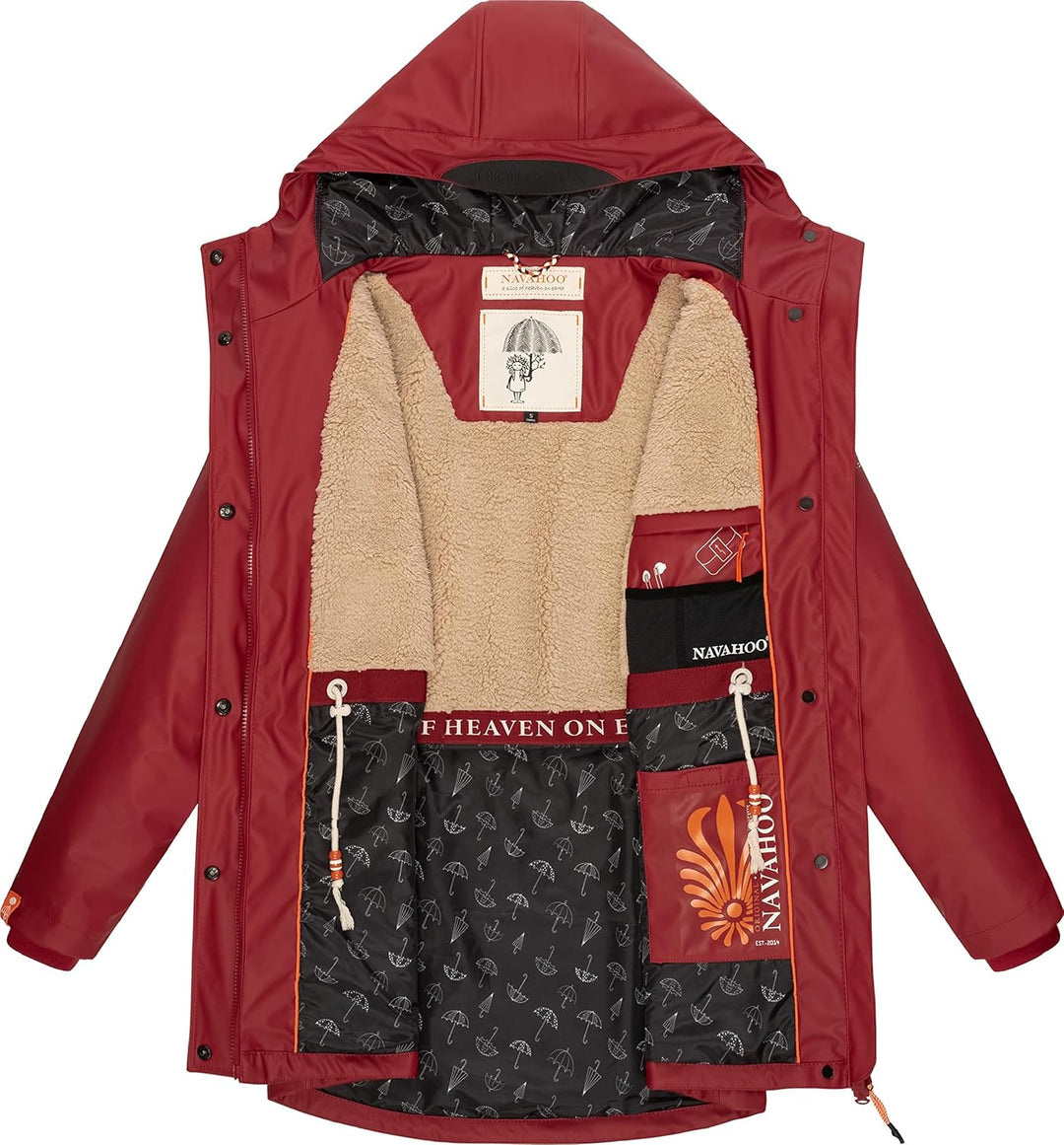 Navahoo Damen Übergangsjacke Regenmantel wasserdicht lang warm gefüttert mit Kapuze Rainy Forest XS-