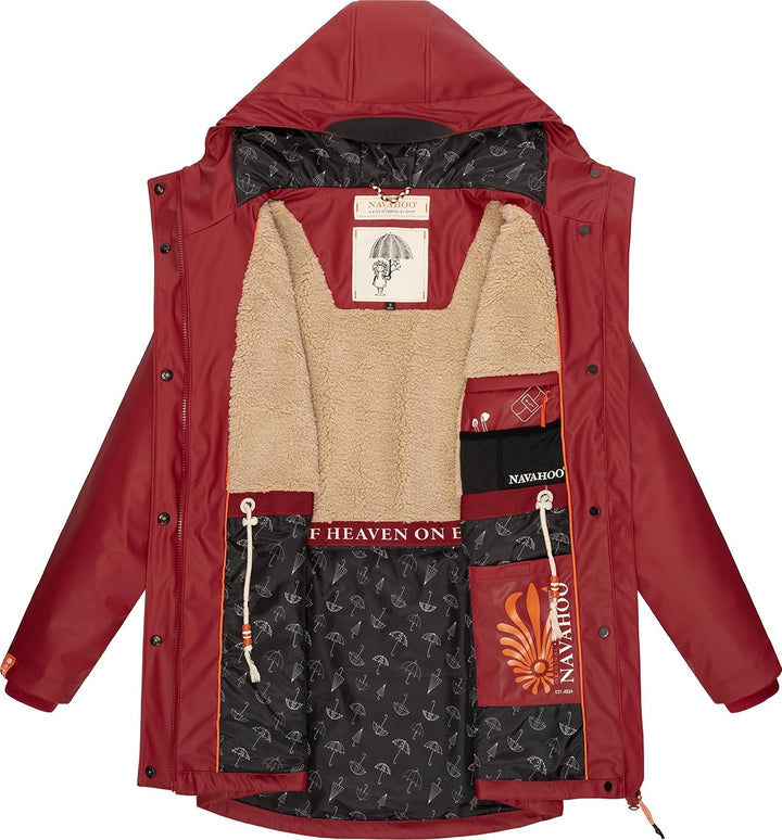 Navahoo Damen Übergangsjacke Regenmantel wasserdicht lang warm gefüttert mit Kapuze Rainy Forest XS-