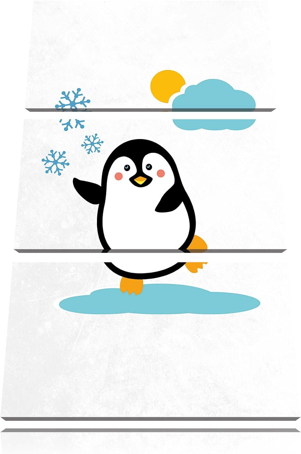 Süsser Pinguin auf EIS als Leinwandbild/Grösse: 3 Teilig (120x80) cm/Wandbild/Kunstdruck/fertig besp