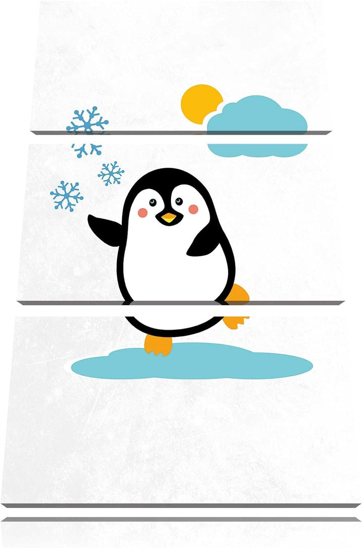 Süsser Pinguin auf EIS als Leinwandbild/Grösse: 3 Teilig (120x80) cm/Wandbild/Kunstdruck/fertig besp