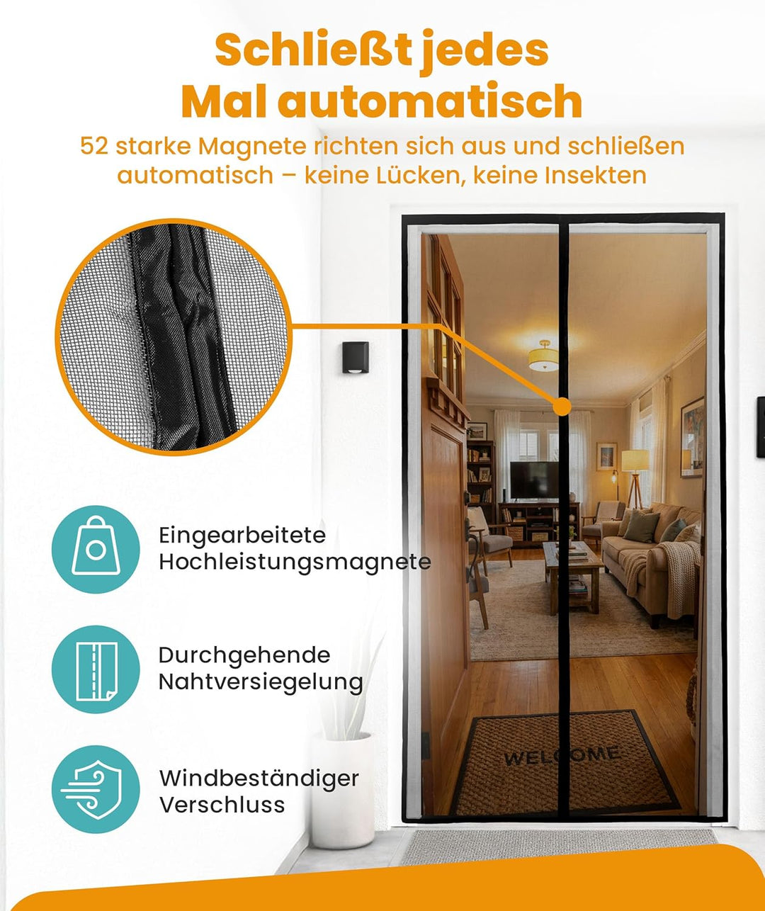 Flux Phenom Magnetisches Fliegengitter für Türen – 100x210 cm Hält Insekten fern, lässt frische Luft