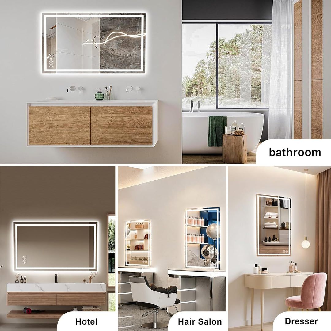 Badezimmerspiegel Wandspiegel LED Badspiegel mit Beleuchtung 120x70cm mit Touch-Schalter Beschlagfre