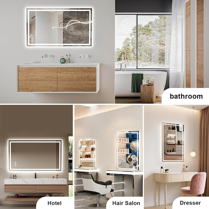Badezimmerspiegel Wandspiegel LED Badspiegel mit Beleuchtung 120x70cm mit Touch-Schalter Beschlagfre