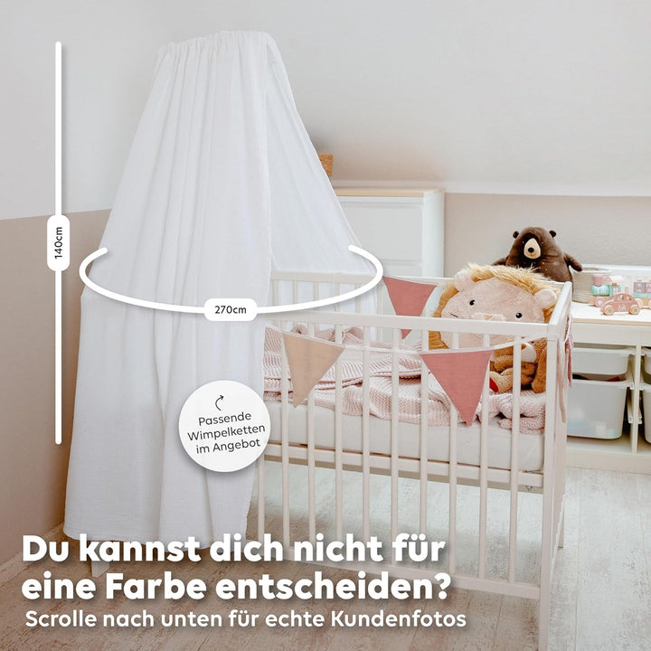 Betthimmel Babybett in 12 Farben [inkl. Himmelstange] - Himmel Babybett aus 100% Baumwolle Musselin